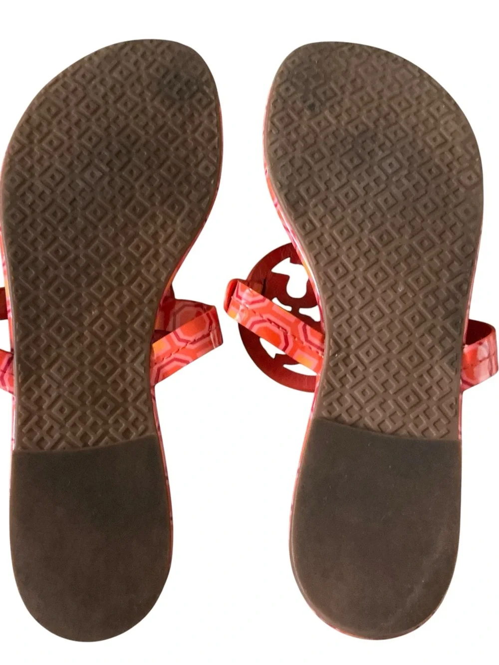 Tory Burch Miller sandals orange coral pink octagon flip flop size 9.5 RARE